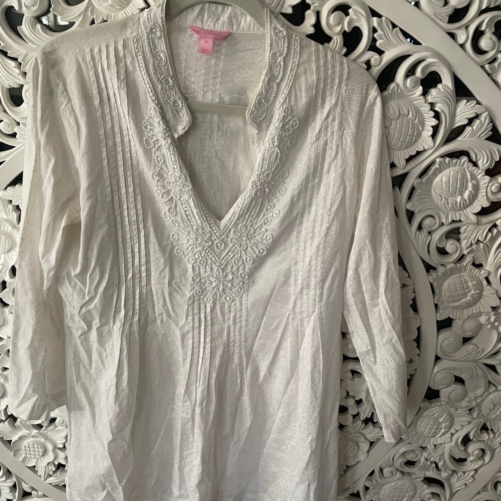 Lilly Pulitzer White Beaded Saratoga Tunic